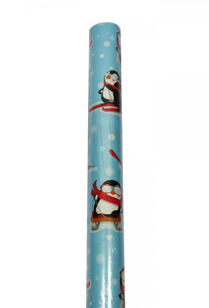 Geschenkpapier Weihnachtsmotive Kinder Pinguin 70cmx2m, hellblau, farbig